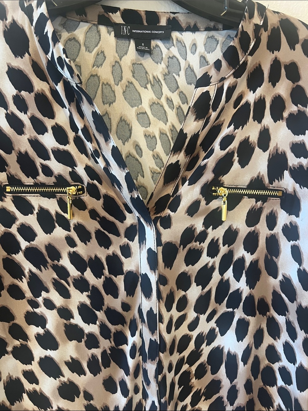 INC International Concepts Leopard-Print Zip-Pocket Top - Black & Beige - Picture 3 of 5